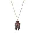 Detail of vintage bronze cicada pendant with dark red enamel on cross chain - Bronze