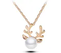 Elegant rose gold reindeer antler necklace with a white pearl and sparkling rhinestones - Gold Necklace