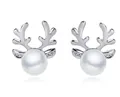 Christmas reindeer antler stud earrings with white pearls and sparkling zircons - Silver Stud Earrings