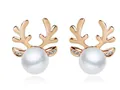 Christmas reindeer antler stud earrings with pearl and rhinestones in rose gold finish - Gold Stud Earrings