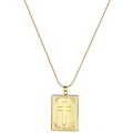 Golden rectangular cross locket necklace with sunburst texture on a sleek snake chain - Gold
