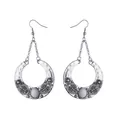 Bohemian style vintage silver crescent drop earrings with white gemstone for women - White
