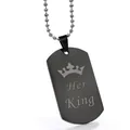 Colgante militar Her King de acero inoxidable negro mate con corona para parejas - Negro (Her King)