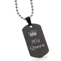 Colgante His Queen de acero inoxidable negro con corona y cadena de bolas - Negro (His Queen)