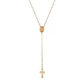 Collier chapelet vintage doré avec médaille de la Vierge Marie et pendentif croix - Or