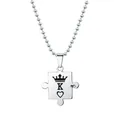 Silver puzzle piece necklace with King K crown design and bead chain for men and women - King Puzzle Pendant / Silver K