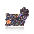 Broche artístico de Yorkshire Terrier con motivos florales coloridos y reflejo en blanco - Caniche de pie