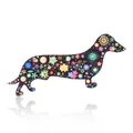 Broche de teckel negro con motivos florales y estrellas sobre fondo blanco puro - Teckel de Pie