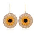 Bohemian woven rattan sunflower drop earrings with golden metal hooks for women - Bright Yellow