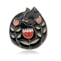 Detalle del broche de esmalte con gatos y tulipanes sobre una base de aleación dorada - Estilo Tulipán Gatos Negros Dobles / Negro