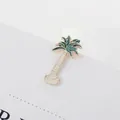 Tropical coconut palm tree brooch pin in gold plating and deep green enamel finish - Palm Tree