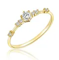 Close-up of golden claw-set ring with 7 rhinestones and polished mirror reflection - US 6 / Gold