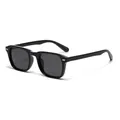 Classic vintage square sunglasses in glossy black frame with elegant gold metal accents - Black Frame Grey Lens (SZ1009) / Black Frame Grey Lens