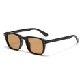 Retro black square sunglasses with brown lenses and golden metal rivet accents - Black Frame Brown Lens (SZ1009) / Black Frame Tea Lens