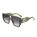 Chic oversized square sunglasses in olive green with gradient lenses and gold S-logo - Jelly Green Double Gray