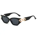 Modische Cat-Eye-Sonnenbrille für Damen in Schwarz mit goldenen Metallbügeln - Normal / Standard Schwarz-Goldener Rahmen Schwarz-Graue Gläser