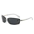 Y2K rimless rectangular sunglasses with dark lenses and silver metal temples - Regular / Silver Frame Grey Lens