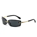 Y2K square sunglasses with black lenses and golden metal temples for a retro fashion look - Regular / Gold Frame Grey Lens