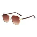 Modern double bridge polygon metal sunglasses with brown gradient lenses for women - Gold Frame Gradient Tea Lens