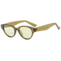 Lunettes de soleil œil-de-chat rétro avec monture vert olive et verres jaune clair - Lunettes de soleil / Vert olive