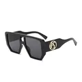 Classic black oversized square sunglasses with a gold metal S logo detail on the temple - Black Frame Grey Lens