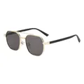 Chic gold metal double-bridge sunglasses with dark grey lenses and hexagonal frame - Gold Frame Grey Lens