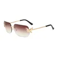 Rimless butterfly sunglasses with brown gradient lenses and rhinestone crystal accents - Square Frame (C4) / Gold Frame Gradient Tea Lens