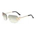 Rimless butterfly sunglasses with gradient lenses and rhinestone insect detail - Gold Frame Grey Green Gradient Lens