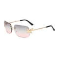 Rimless butterfly square sunglasses with pink gradient lenses and diamond accents - Gold Frame Grey Pink Gradient Lens