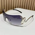 Occhiali da sole oversize Y2K senza montatura con lenti viola sfumate e dettaglio serpente - Montatura Argento Lente Grigio Sfumato