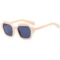 Polygonal beige sunglasses with dark grey lenses and retro geometric plastic frame - Beige/Grey Lens