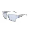 Y2K millennium sports sunglasses with silver frame and light blue lenses for wind protection - C6