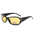 Lunettes de soleil polarisées Y2K, verres jaunes et détails papillon sur les branches - Monture Noire Lentille Jaune Vision Nocturne Décor Gunmetal