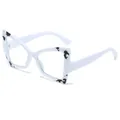 Lunettes de soleil papillon modernes à monture blanche avec motifs marbrés noirs - Monture Blanche Verre Transparent (C6)