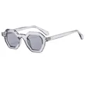 Fashionable oversized hexagonal sunglasses in transparent grey with gold rivet accents - Translucent Grey Frame Grey Lens