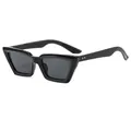 Vintage cat-eye sunglasses with thick black frame and golden star rivets on pure background - Bright Black Frame Black Grey Lens (C1)