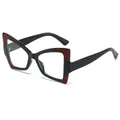 Lunettes de soleil papillon modernes noires avec accents écailles de tortue rouge - Monture Noire Verre Transparent (C7)