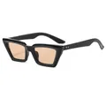 Vintage cat eye sunglasses with black frame, brown lenses and star rivet accents - Bright Black Frame Light Tea Lens (C3)
