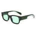 Deep green rectangular sunglasses with light green lenses and gold rivet accents - Dark Green Frame Green Lens