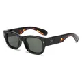 Classic rectangle sunglasses with black thick frames, green lenses and tortoiseshell temples - Black Frame Grey Lens (Tortoise Temples)
