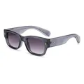 Chic transparent grey square sunglasses with blue gradient lenses and gold star studs - Clear Grey Frame Gradient Grey Lens