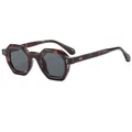 Fashionable hexagonal tortoiseshell sunglasses with dark lenses and gold rivet details - Tortoise Frame Black Grey Lens