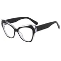 Cat eye blue light blocking glasses with stylish black and white contrast frame - Transparent Splicing Black