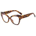 Fashionable leopard print cat-eye blue light blocking glasses shown from a 45-degree angle - Tortoise