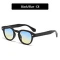 Retro round black sunglasses with blue-yellow gradient lenses and arrow rivets - Black Frame Blue Yellow Gradient Lens (C8)