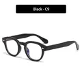 Classic round black frame glasses with silver rivet accents and blue light blocking lenses - Black Frame Clear Lens (C9)