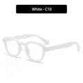 Retro round white frame glasses with silver metal rivets and clear lenses, style C10 - White Frame Clear Lens (C10)