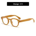Retro round orange eyeglasses with wood grain texture and metallic accents style C11 - Orange Wood Grain Frame Clear Lens (C11)