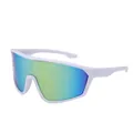 White sports cycling sunglasses with oversized iridescent gradient reflective lenses - White Frame Gold Mirror