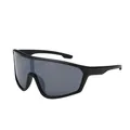 Matte black cycling sunglasses with grey integrated shield lens for outdoor sports - Black Frame Light Silver